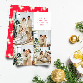 Tarjeta Festiva Navidades retro de puntos de polka roja multiColla