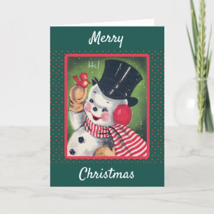Tarjeta Festiva Navidades retro de Snowman cute