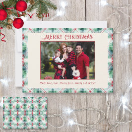 Tarjeta Festiva Navidades retro foto de la familia roja y verde