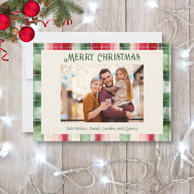 Tarjeta Festiva Navidades retro foto de la familia roja y verde (Subido por el creador)