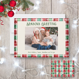 Tarjeta Festiva Navidades retro foto de la familia roja y verde