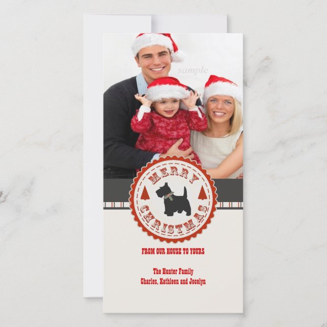 Tarjeta Festiva Navidades retro foto de Personalizado de perro ter (Anverso)