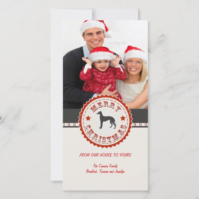 Tarjeta Festiva Navidades retro Greyhound Dog Personalizado Foto (Anverso)