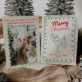 Tarjeta Festiva Navidades Retro Hand Drawn Fun Santa Champagne