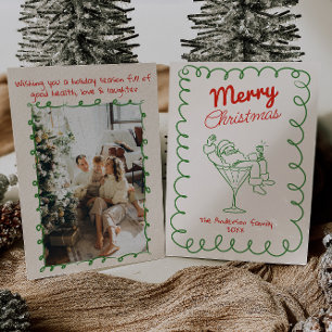 Tarjeta Festiva Navidades Retro Hand Drawn Fun Santa Champagne