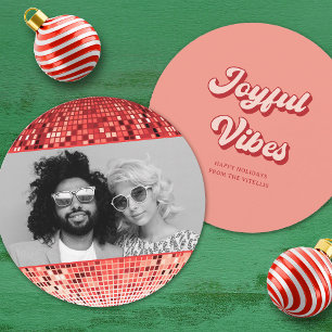 Tarjeta Festiva Navidades Retro Joyful Vibes Disco Ball