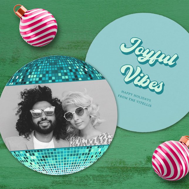 Tarjeta Festiva Navidades Retro Joyful Vibes Disco Ball (Subido por el creador)