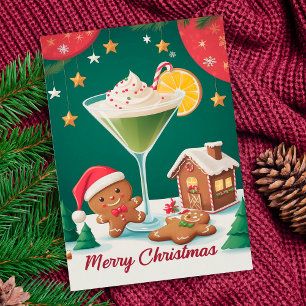 Tarjeta Festiva Navidades Retro Martini Gingerbread