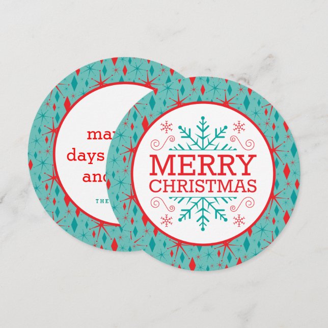 Tarjeta Festiva Navidades Retro Mid Century Starburst y Diamonds (Anverso / Reverso)