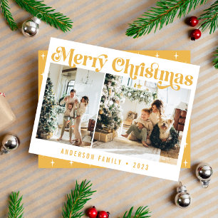 Tarjeta Festiva Navidades retro Minimalistas amarillos dos foto
