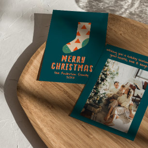Tarjeta Festiva Navidades retro Minimalistas ilustrados: sock inve