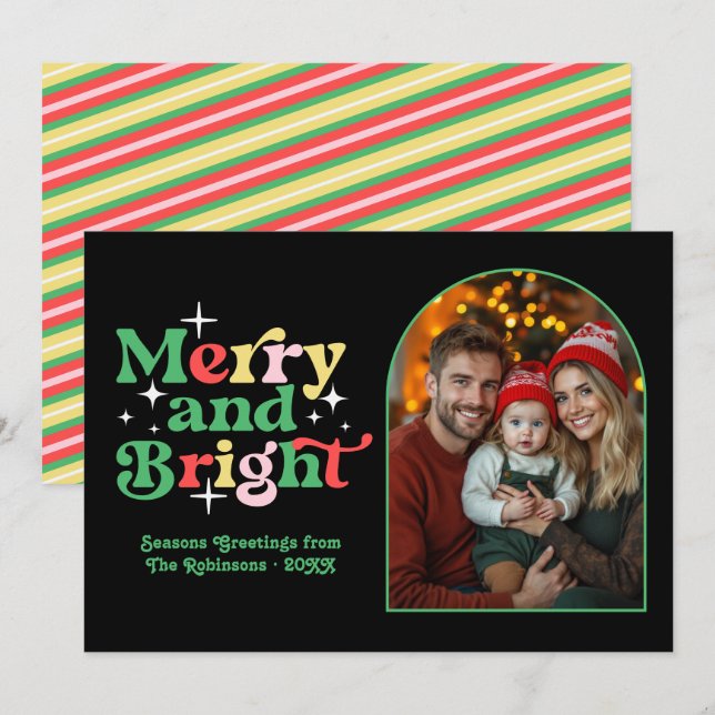 Tarjeta Festiva Navidades Retro Moderno Art Deco Luxe Foto Familia (Anverso / Reverso)