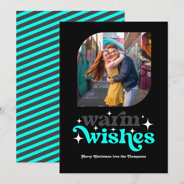 Tarjeta Festiva Navidades retro modernos de carbón vegetal y Aqua (Anverso / Reverso)