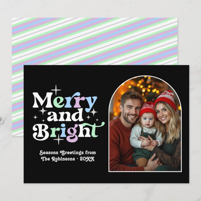 Tarjeta Festiva Navidades retro modernos de invierno escarchado fo (Anverso / Reverso)