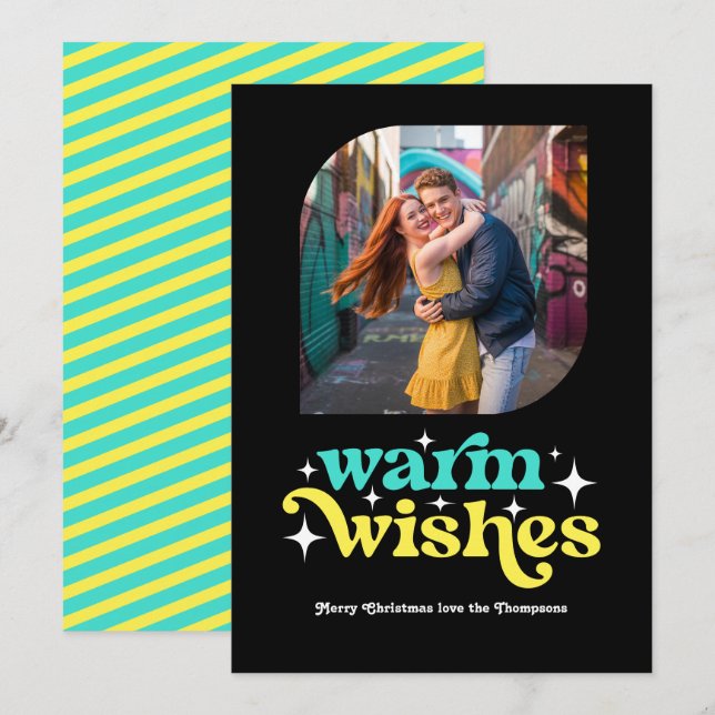 Tarjeta Festiva Navidades retro modernos turquesa y limón foto (Anverso / Reverso)