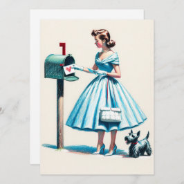 Tarjeta Festiva Navidades Retro Mujer Con Buzón De Perro Específic