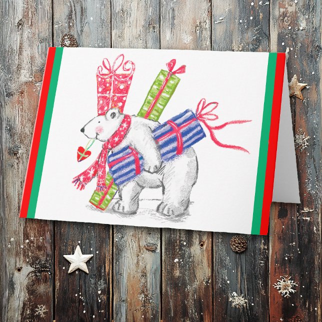 Tarjeta Festiva Navidades Retro Polar Bearing Gifts (Subido por el creador)