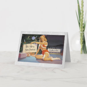 Tarjeta Festiva Navidades retro puntando