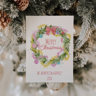 Tarjeta Festiva Navidades Retro Quirky Verde Vieron Wreath Sin Fot