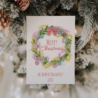 Tarjeta Festiva Navidades Retro Quirky Verde Vieron Wreath Sin Fot
