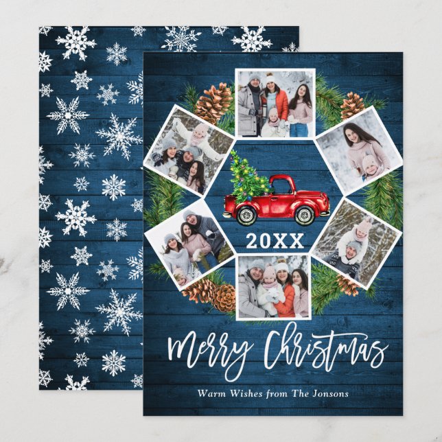 Tarjeta Festiva Navidades Retro Red Farm Truck Saludo 6 FOTO (Anverso / Reverso)