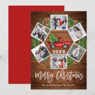 Tarjeta Festiva Navidades Retro Red Farm Truck Saludo 6 FOTO