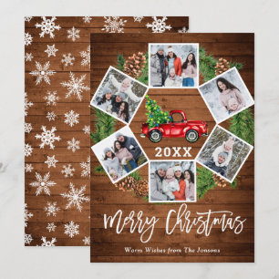 Tarjeta Festiva Navidades Retro Red Farm Truck Saludo 6 FOTO