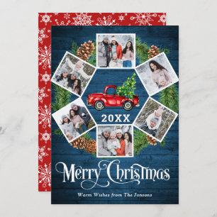 Tarjeta Festiva Navidades Retro Red Farm Truck Saludo 6 FOTO