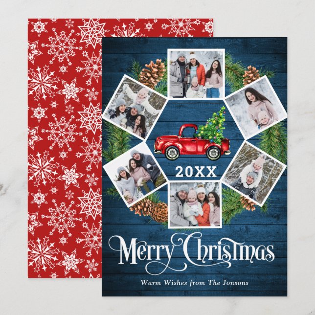 Tarjeta Festiva Navidades Retro Red Farm Truck Saludo 6 FOTO (Anverso / Reverso)