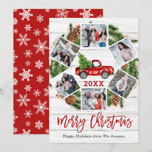 Tarjeta Festiva Navidades Retro Red Farm Truck Saludo 6 FOTO