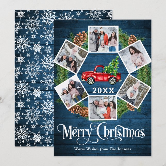 Tarjeta Festiva Navidades Retro Red Farm Truck Saludo 6 FOTO (Anverso / Reverso)