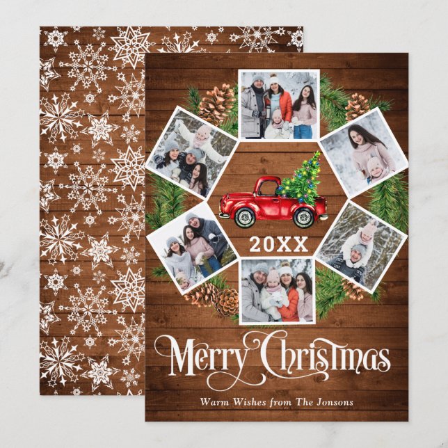 Tarjeta Festiva Navidades Retro Red Farm Truck Saludo 6 FOTO (Anverso / Reverso)