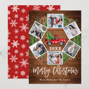 Tarjeta Festiva Navidades Retro Red Farm Truck Saludo 6 FOTO