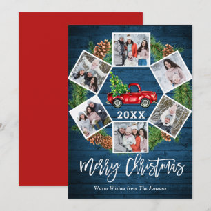 Tarjeta Festiva Navidades Retro Red Farm Truck Saludo 6 FOTO