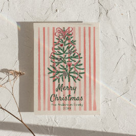 Tarjeta Festiva Navidades Retro Red Green Ribbons Tree no Photo