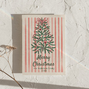 Tarjeta Festiva Navidades Retro Red Green Ribbons Tree no Photo