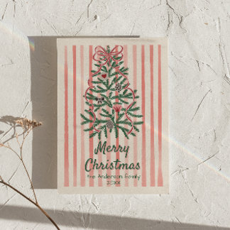 Tarjeta Festiva Navidades Retro Red Green Ribbons Tree no Photo