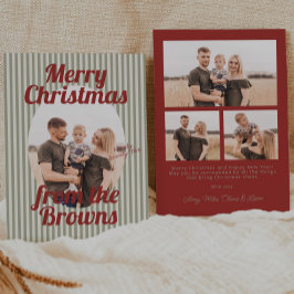 Tarjeta Festiva Navidades Retro Red Green Stripes Boho Oval