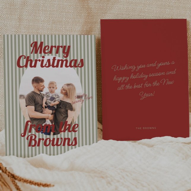 Tarjeta Festiva Navidades Retro Red Green Stripes Boho Oval (Subido por el creador)