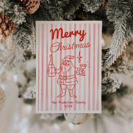 Tarjeta Festiva Navidades Retro Red Santa Champagne sin foto