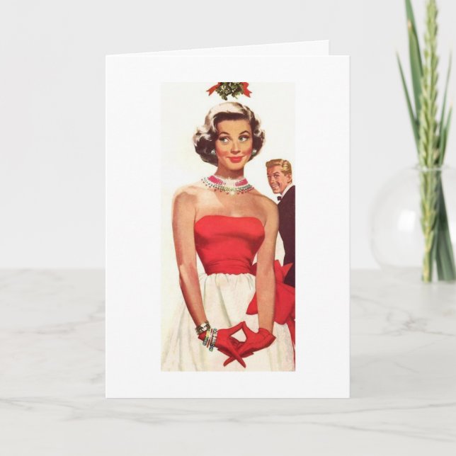 Tarjeta Festiva Navidades retro - Reúnete conmigo en el Mistletoe, (Anverso)