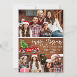 Tarjeta Festiva Navidades Retro Rojo Camión Rústico 3 Fotos Saludo
