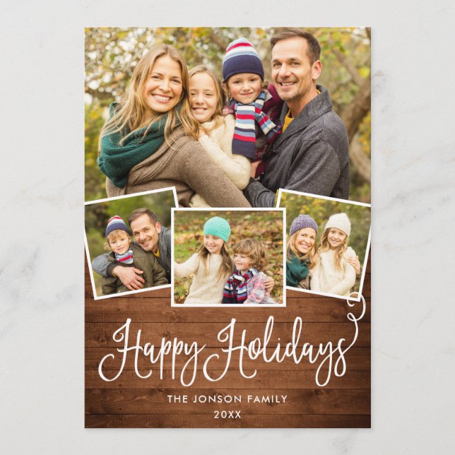 Tarjeta Festiva Navidades Retro Rojo Camión Rústico 4 Fotos Saludo (Anverso)