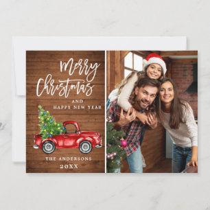 Tarjeta Festiva Navidades Retro Rojo Camión Rústico Saludo FOTO