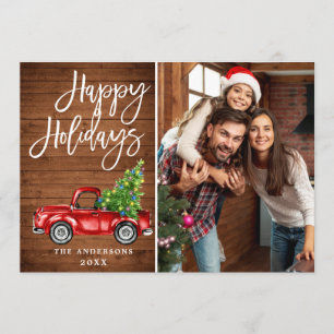 Tarjeta Festiva Navidades Retro Rojo Camión Rústico Saludo FOTO