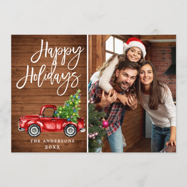 Tarjeta Festiva Navidades Retro Rojo Camión Rústico Saludo FOTO (Anverso)