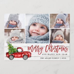 Tarjeta Festiva Navidades Retro Rojo Camión Rústico Saludo FOTOGRÁ