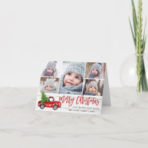 Tarjeta Festiva Navidades Retro Rojo Camión Rústico Saludo FOTOGRÁ