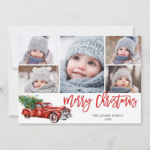 Navidades Retro Rojo Camión Rústico Saludo FOTOGRÁ