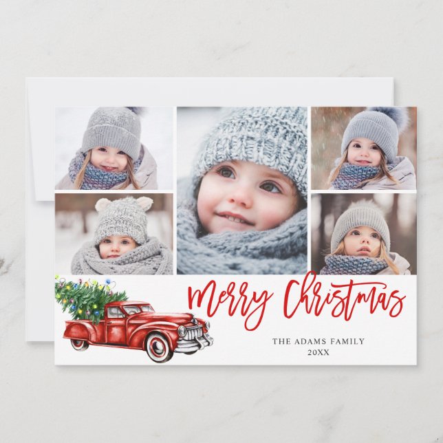 Tarjeta Festiva Navidades Retro Rojo Camión Rústico Saludo FOTOGRÁ (Anverso)